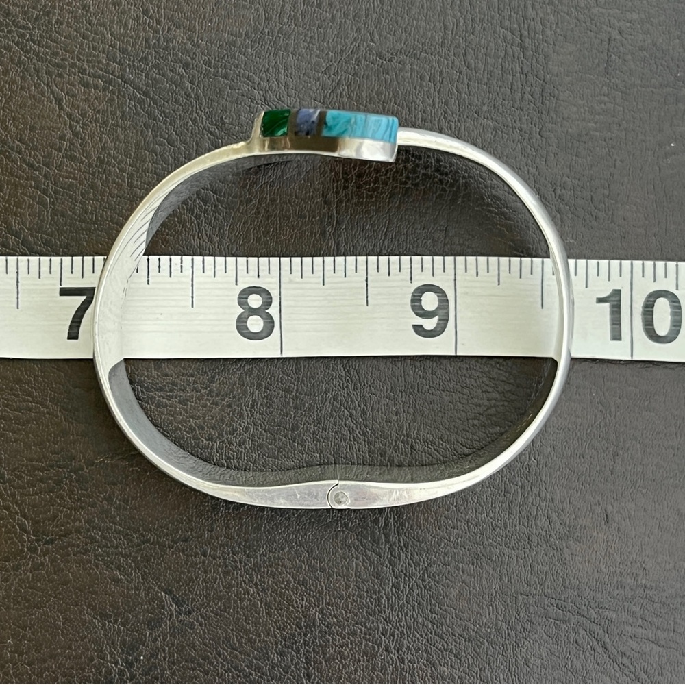 Vintage 54 gram Taxco Mexico sterling multi stone hinged snake bracelet - Picture 13 of 15